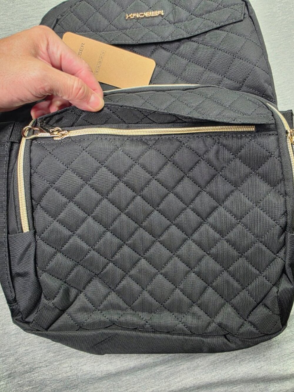 Kroser Women's Quilted Laptop Backpack Black Gold Hardware Travel Work Bag NWT - Picture 7 of 8